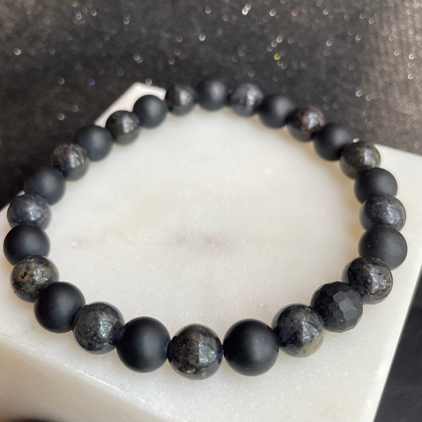 Matted Black Onyx and Green Jasper 8mm