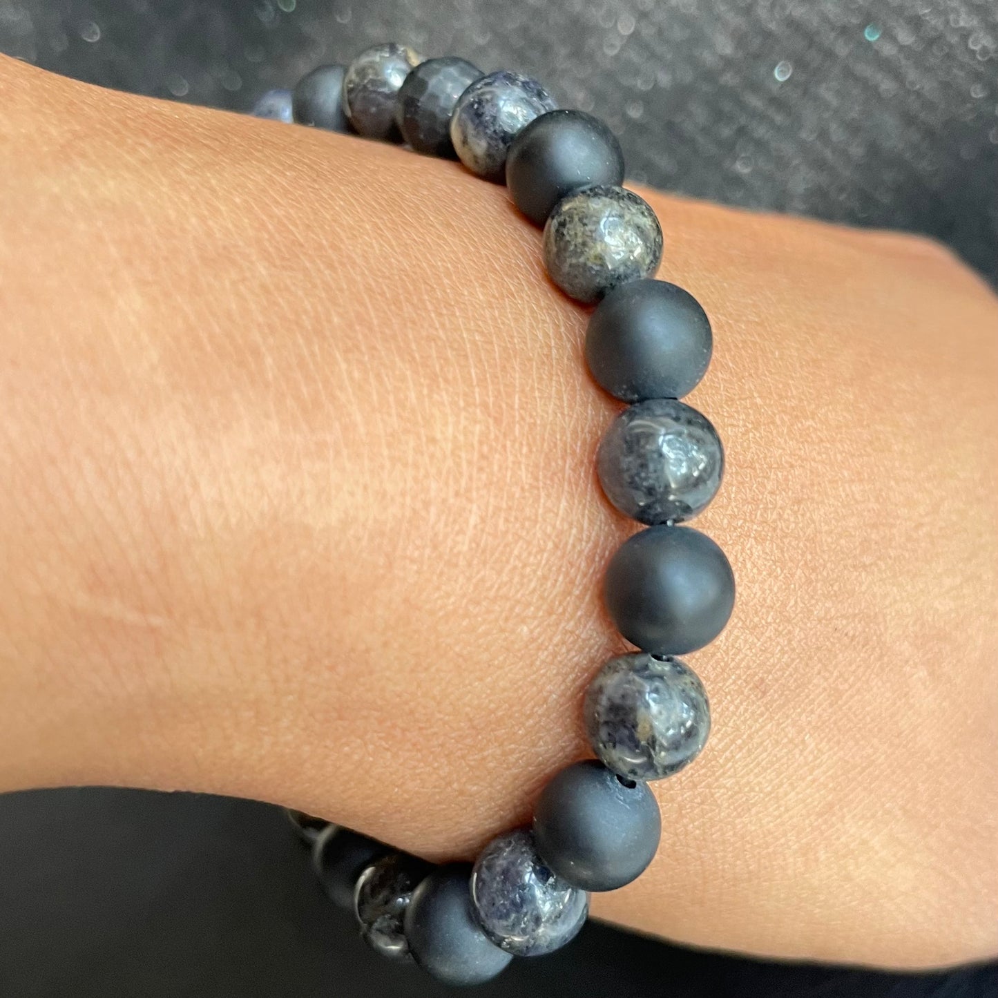 Matted Black Onyx and Green Jasper 8mm