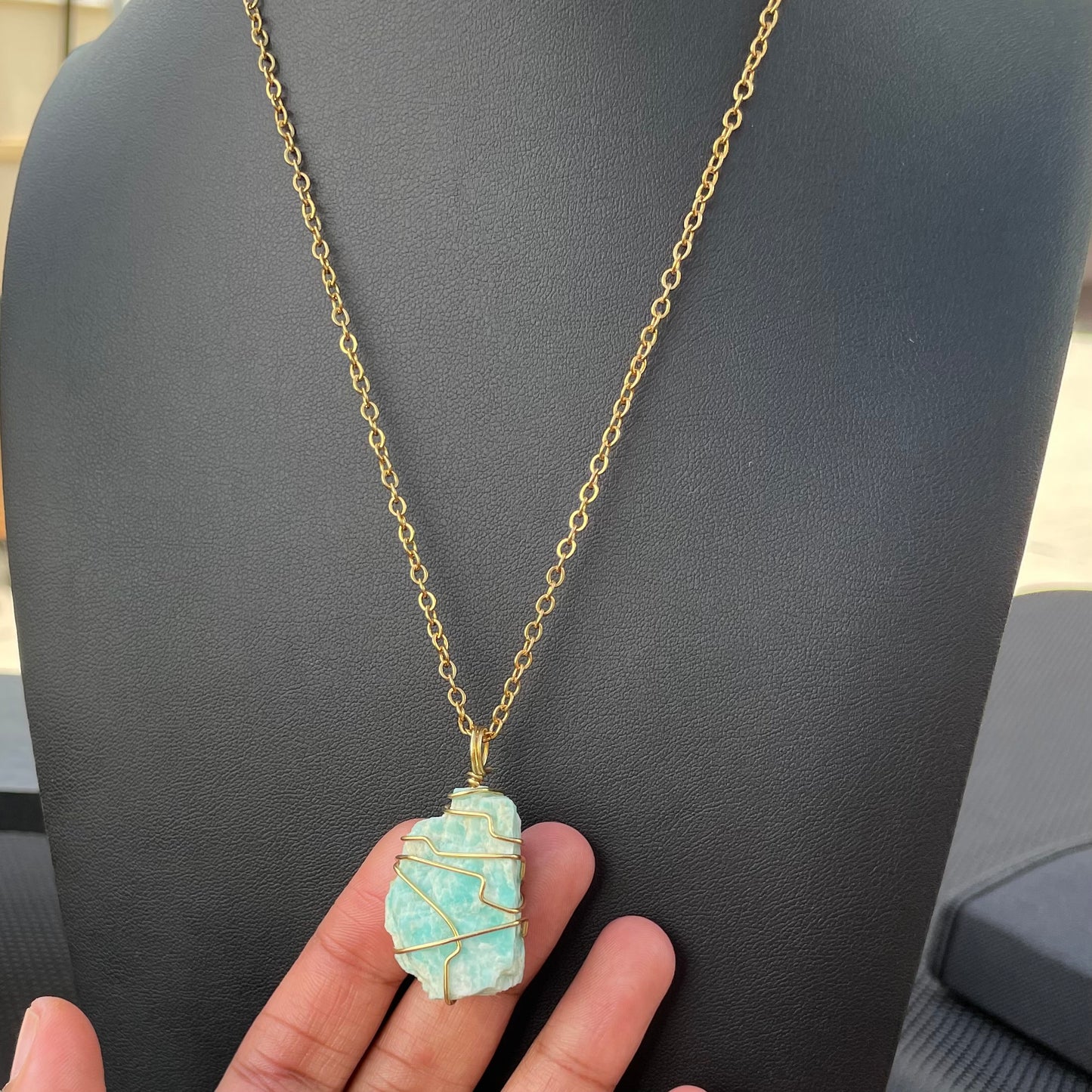 Amazonite wire wrap necklace