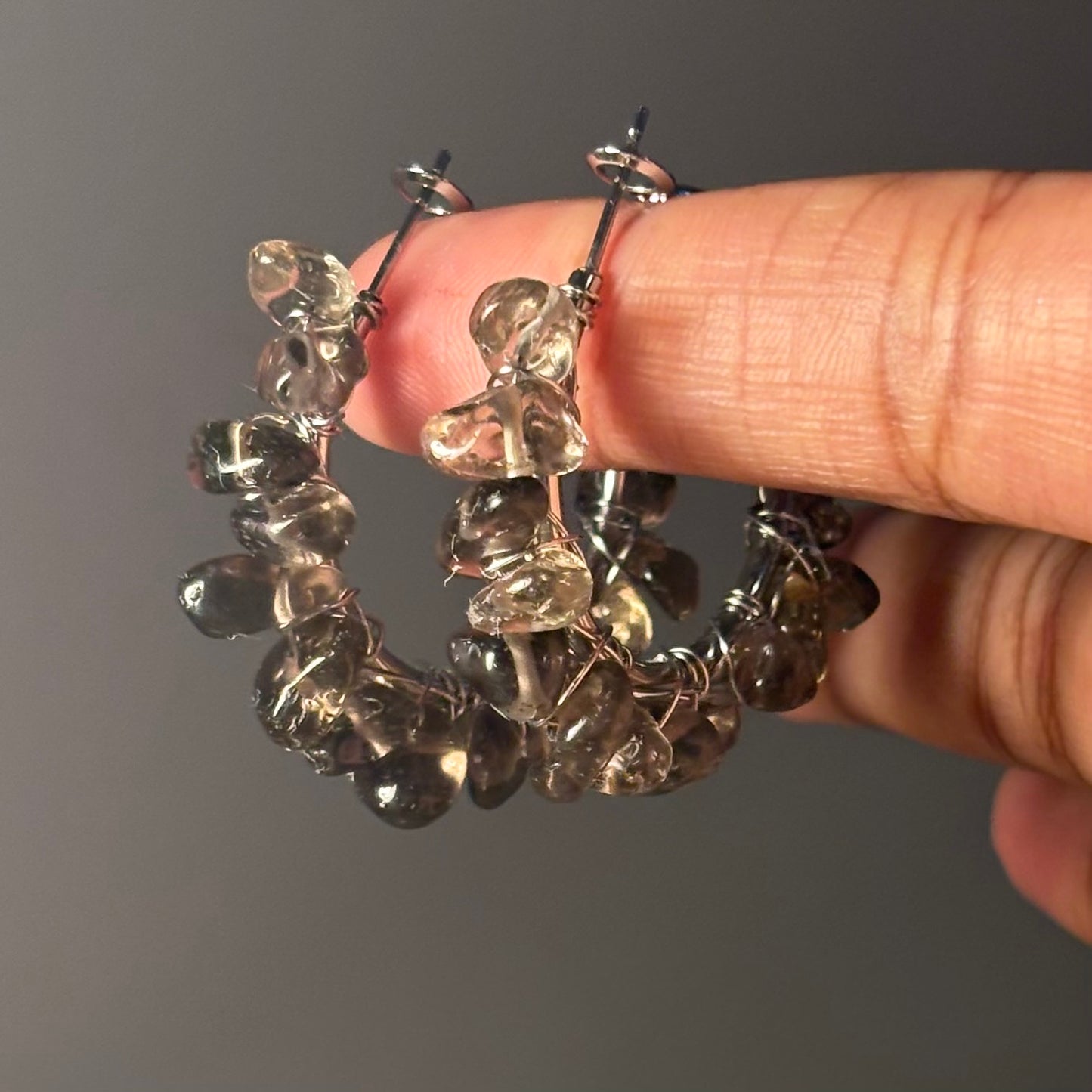 Smoky Quartz hoops