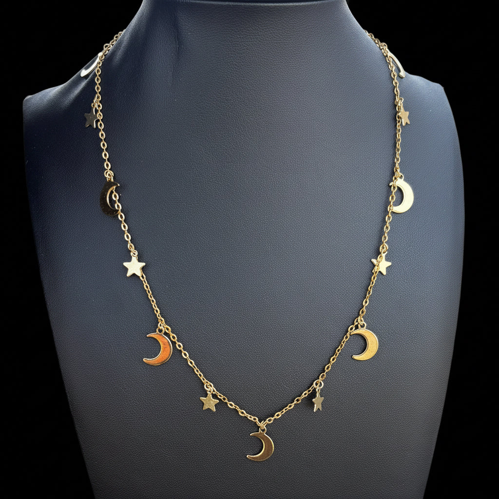 Gold stars and moons necklace