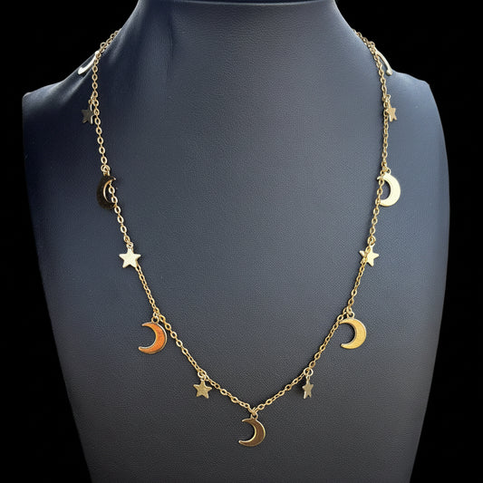 Gold stars and moons necklace