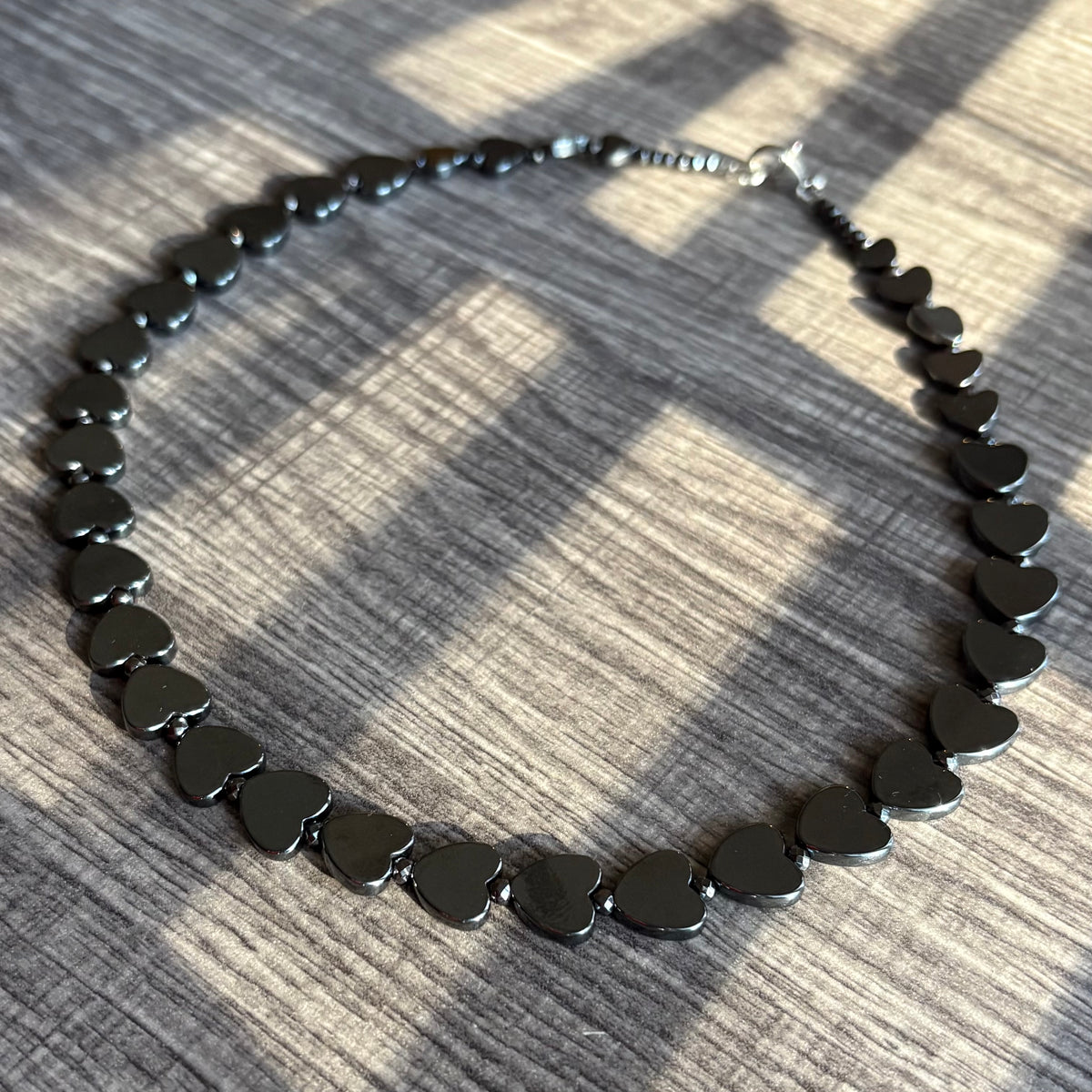 Hematite Hearts 16 inch