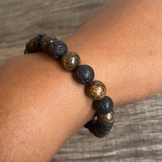 Bronzite and Lava Stone 8mm