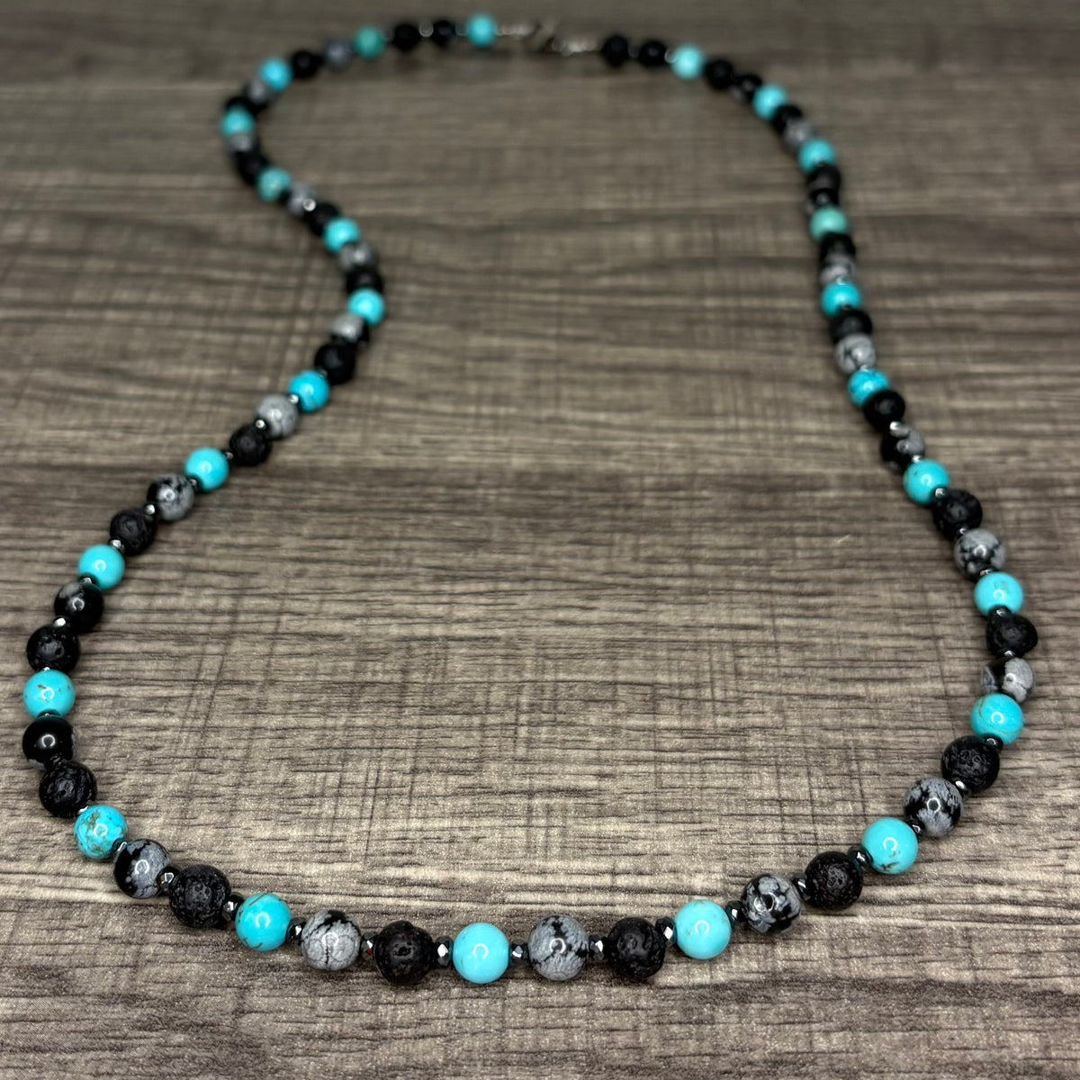 Snowflake Obsidian+Lava Stone+Turquoise/Howlite