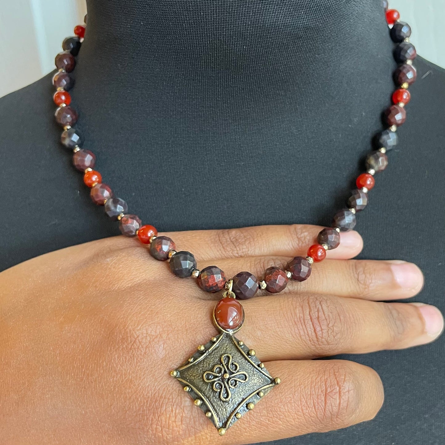 18 inch Tiger’s Iron + Carnelian