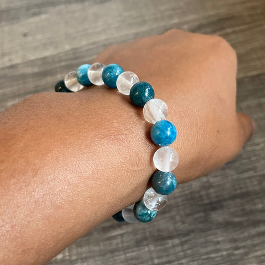 Clear Quartz + Blue Apatite 8mm