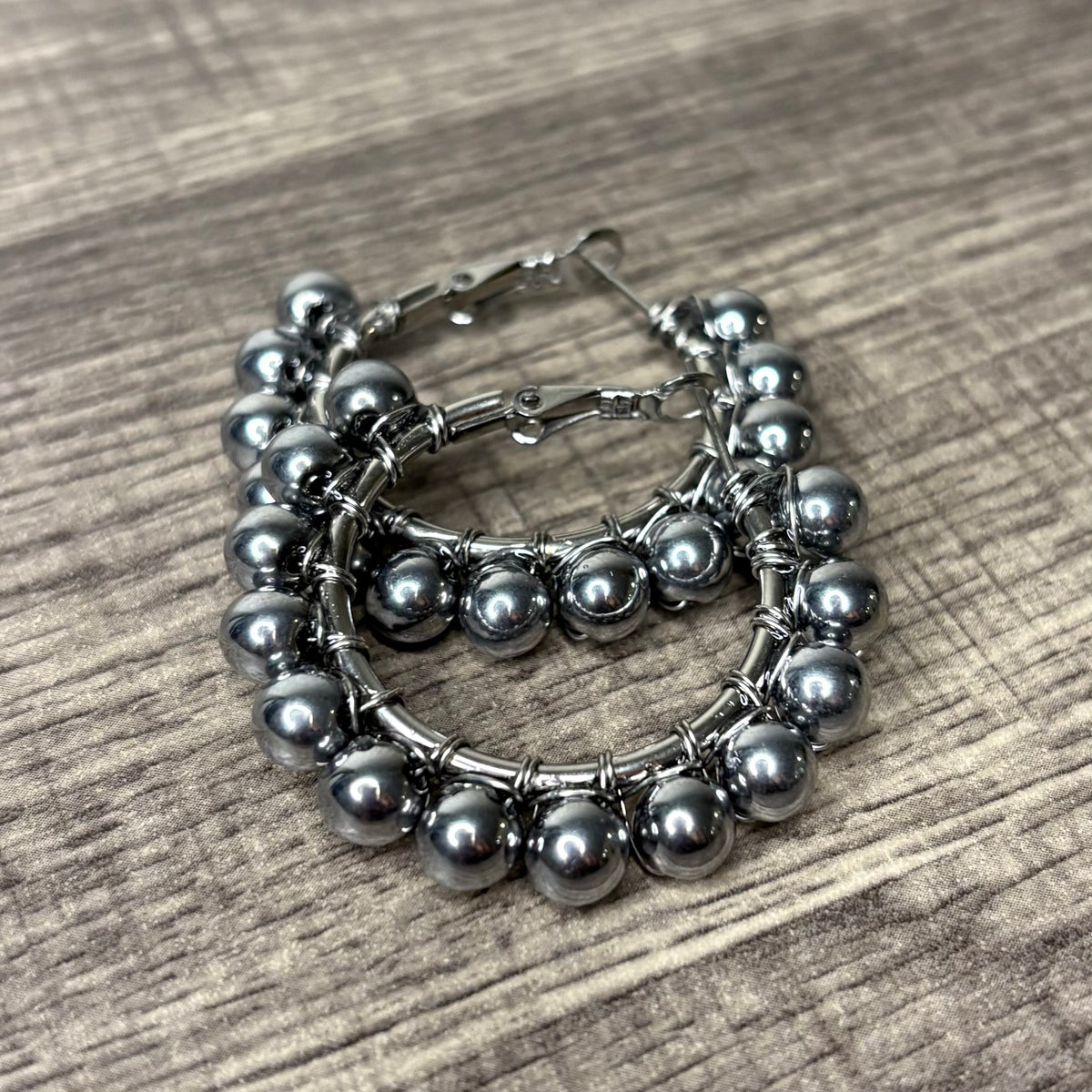 Silver Hematite Hoops