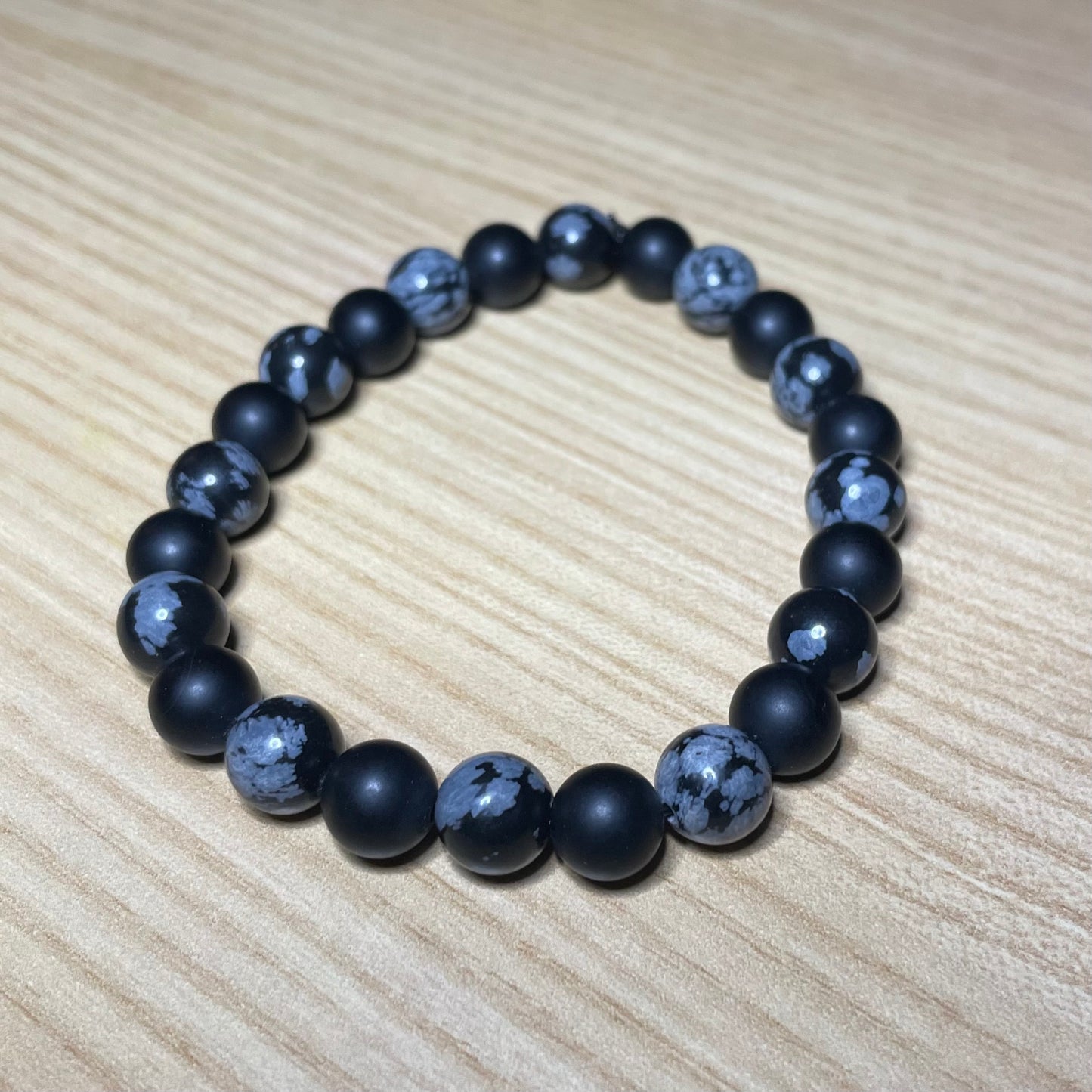 Snowflake Obsidian and Matted Black Onyx 8mm