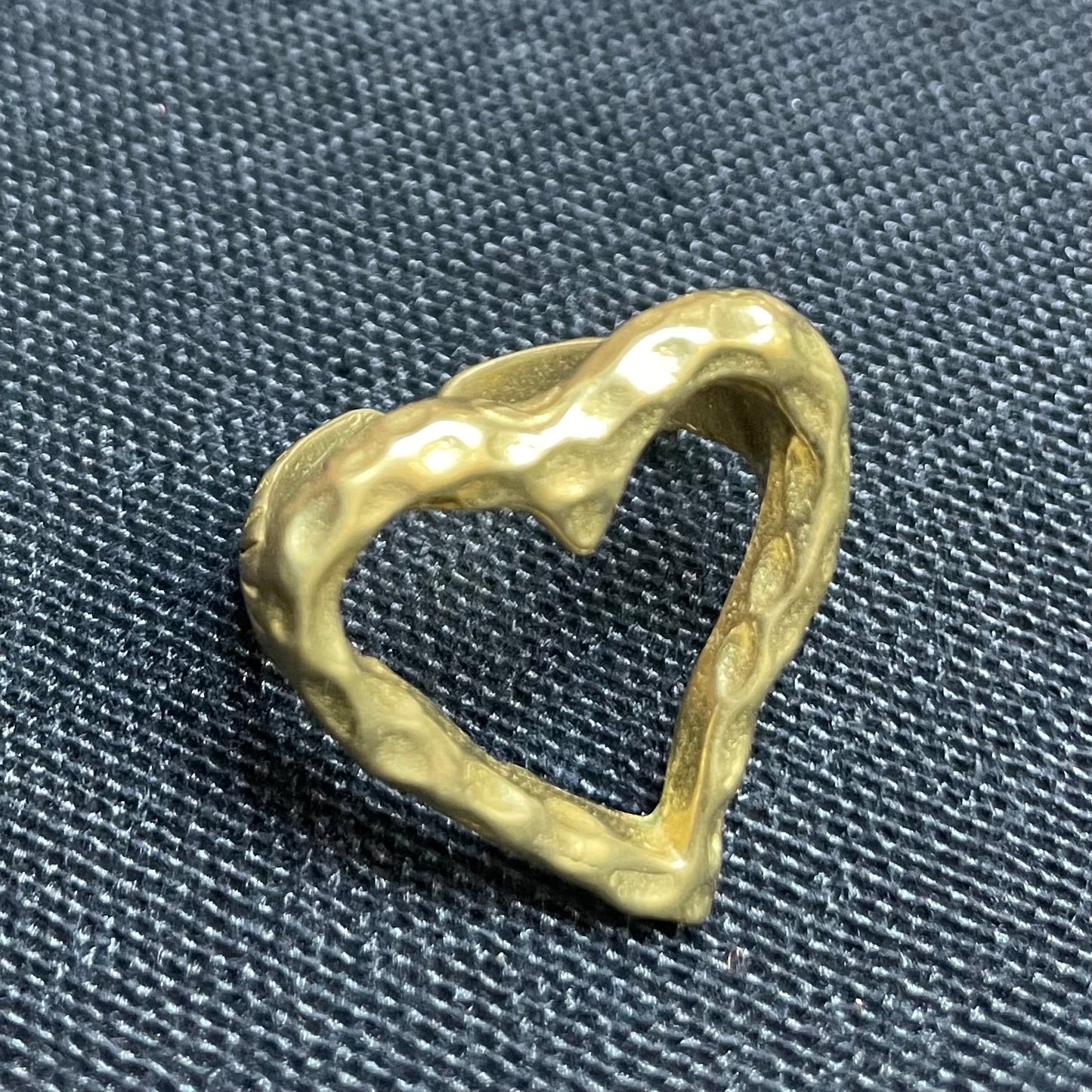 Adjustable raw brass chunky heart ring