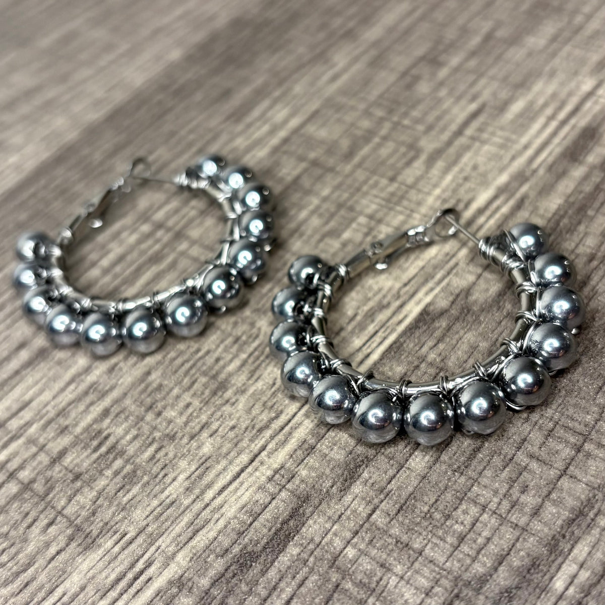 Silver Hematite Hoops