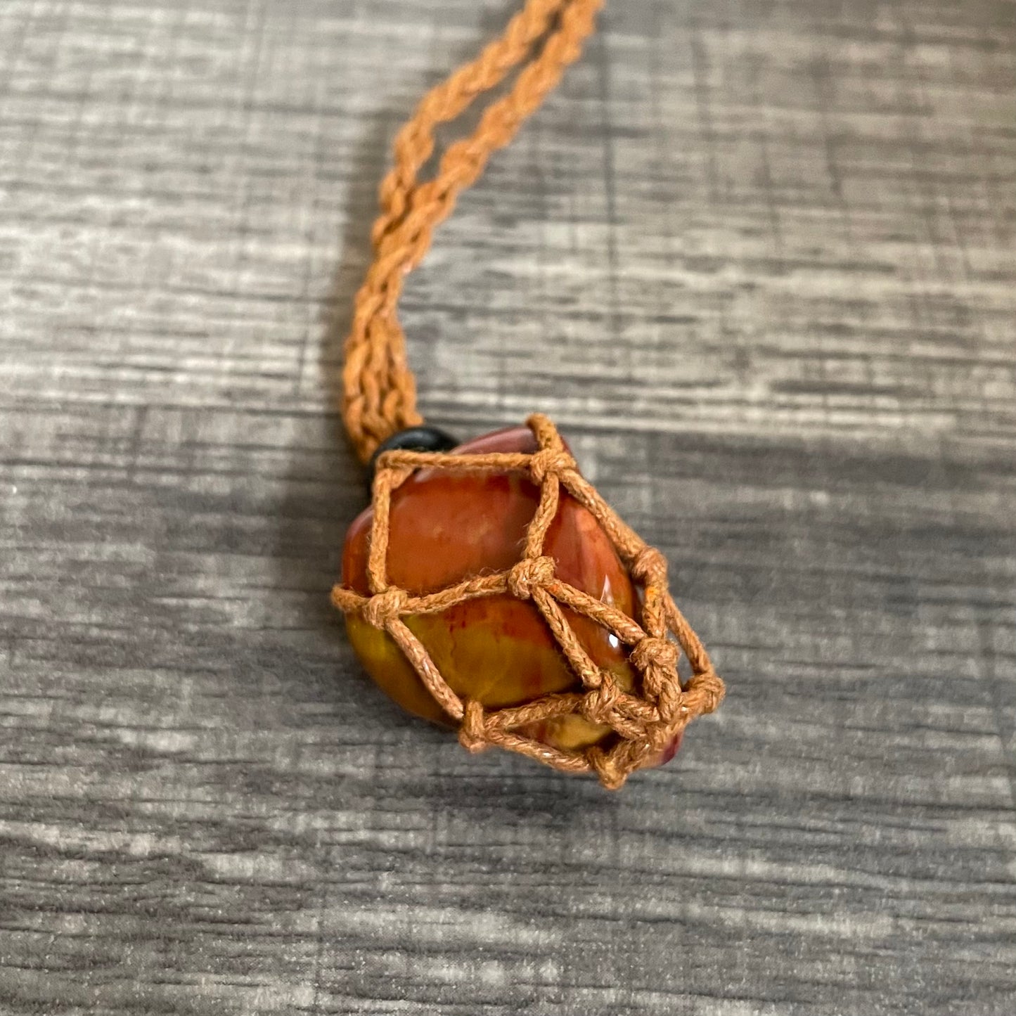Red Jasper and Tan Rope Necklace