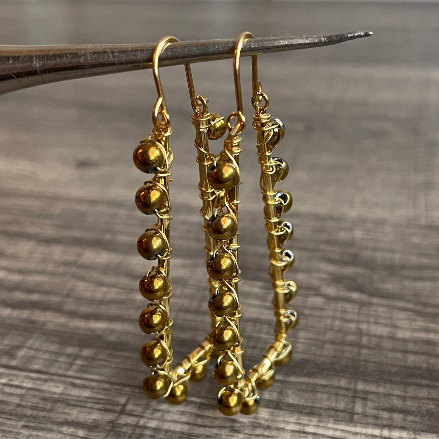 Gold Hematite Rectangle Hoops