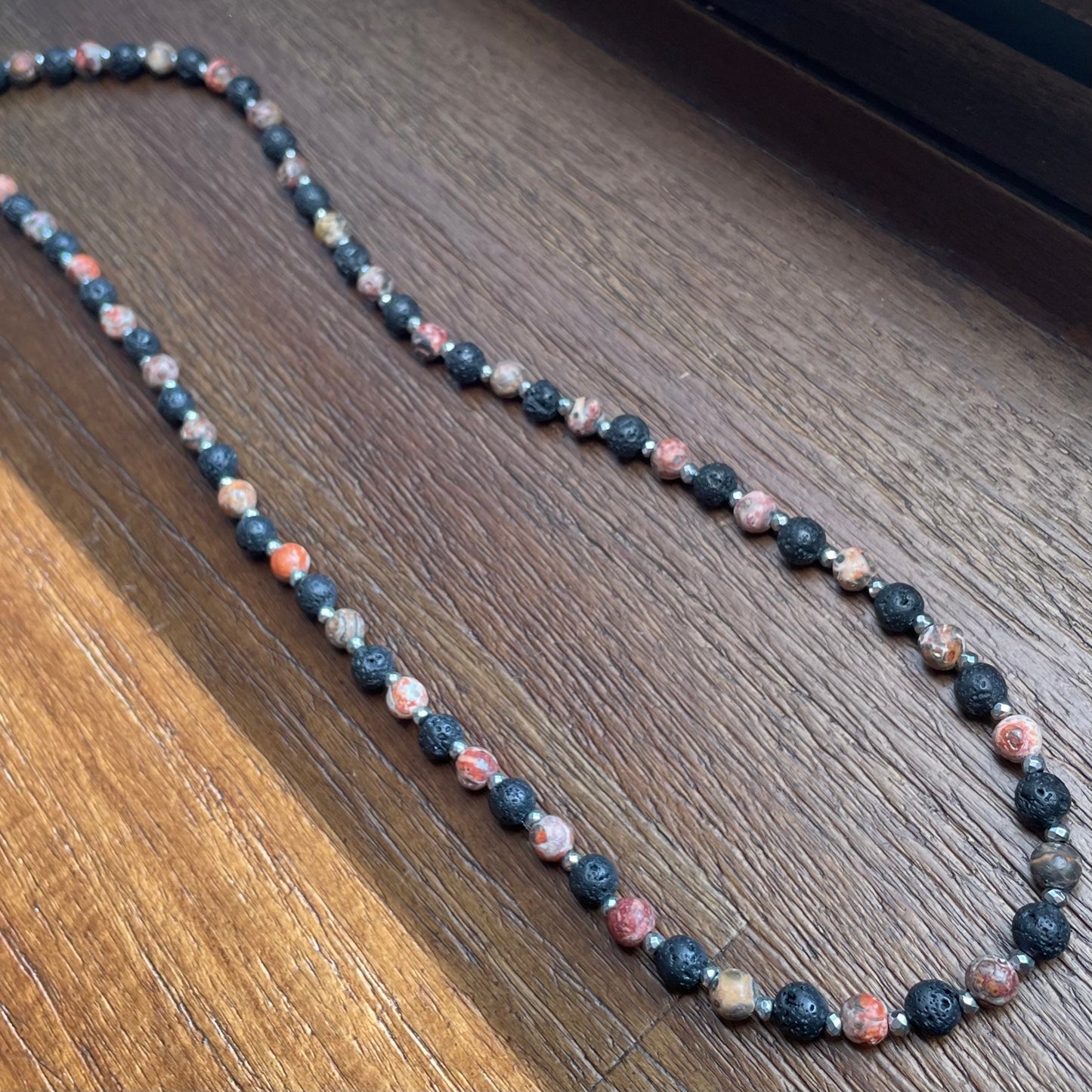 Leopard Skin Jasper + Lava Stone 6mm 24 inches