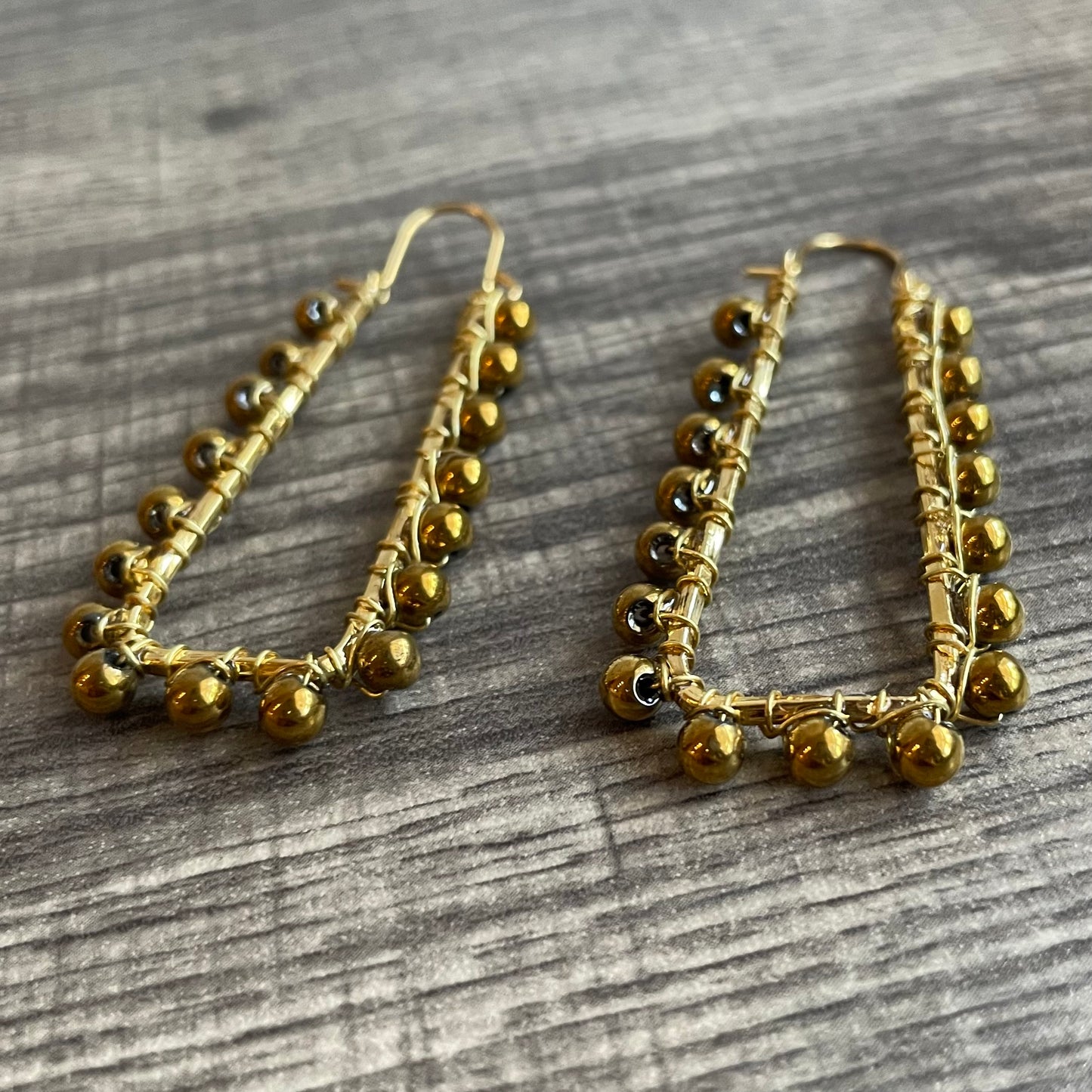 Gold Hematite Rectangle Hoops