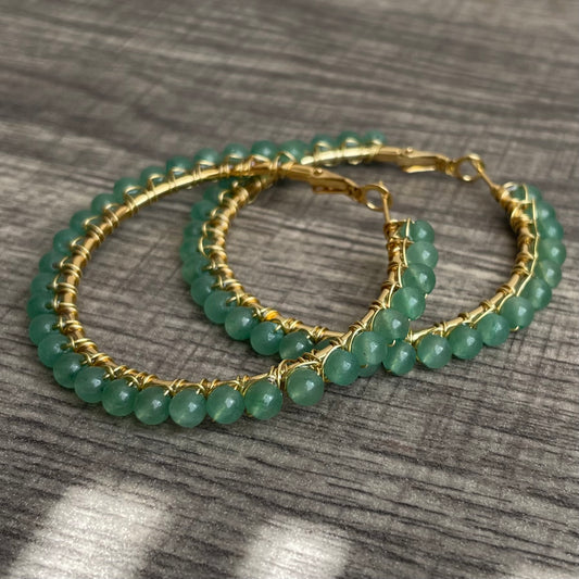Aventurine large hoops
