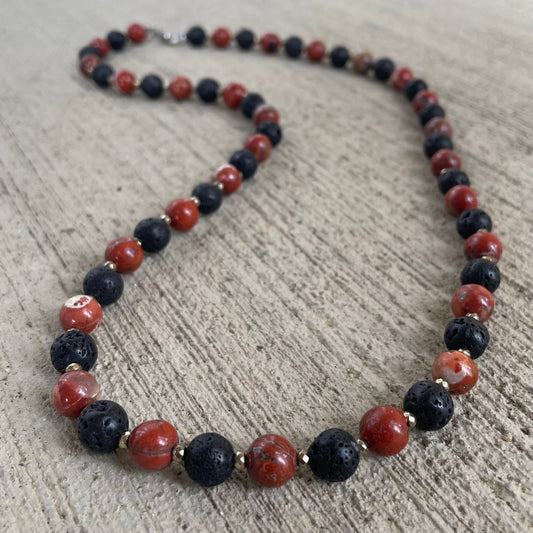 Red Jasper + Lava Stone 8mm gold accents