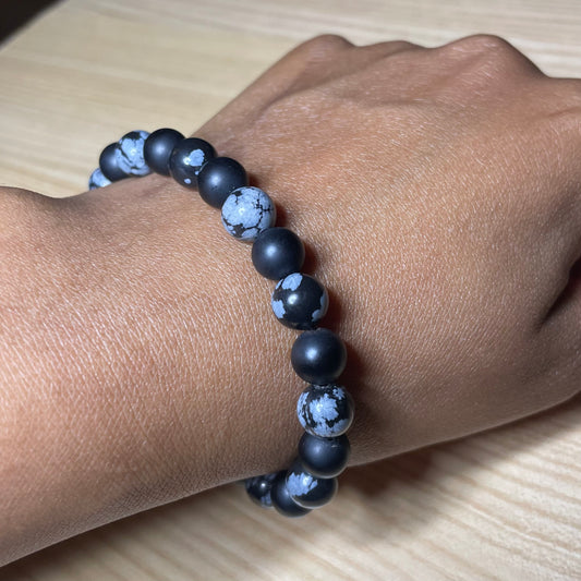 Snowflake Obsidian and Matted Black Onyx 8mm