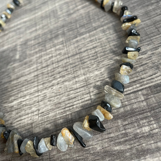 Obsidian, Labradorite, Golden Rutilated Quartz