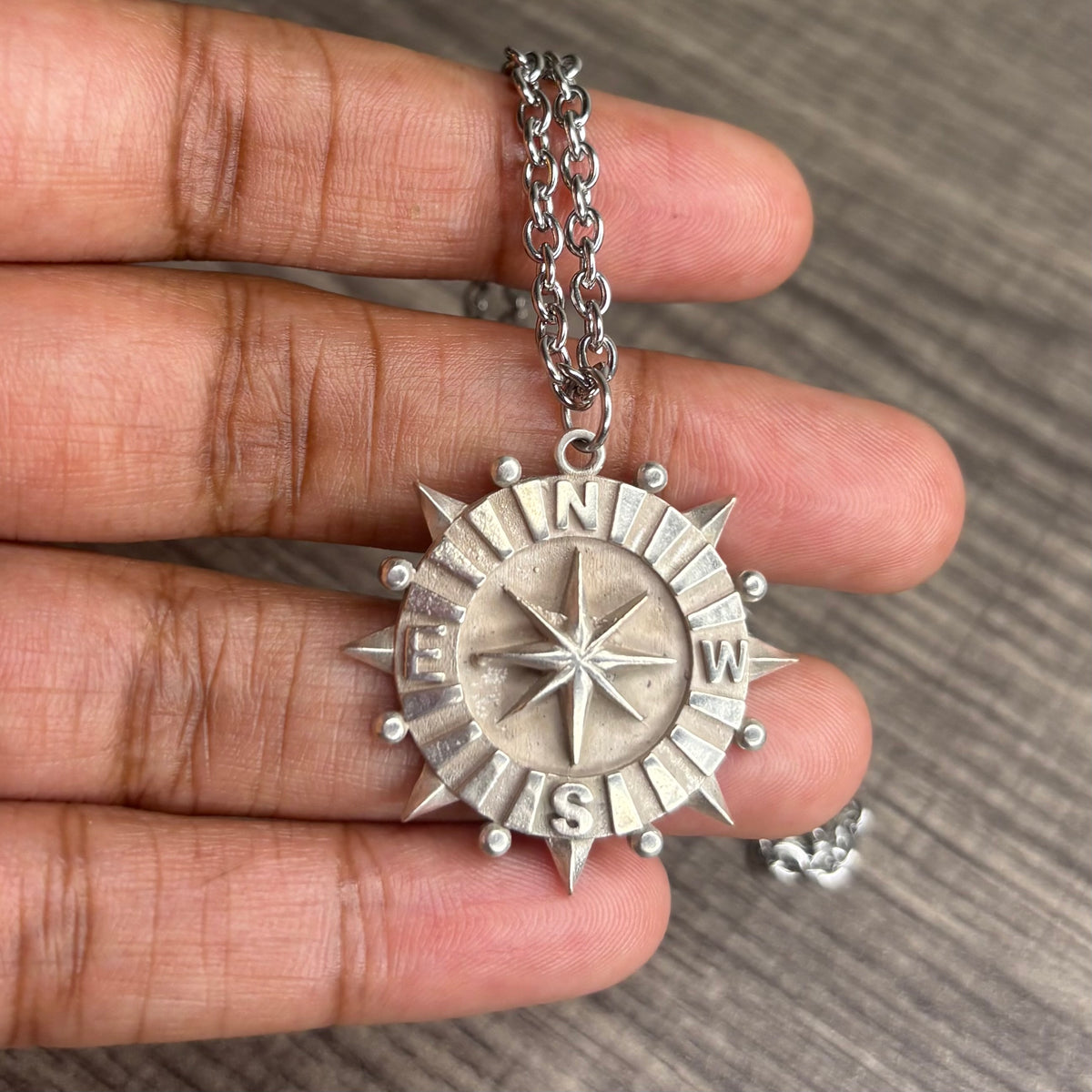 Compass silver pendant