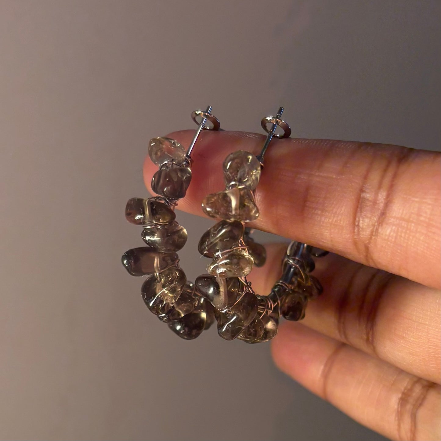 Smoky Quartz hoops
