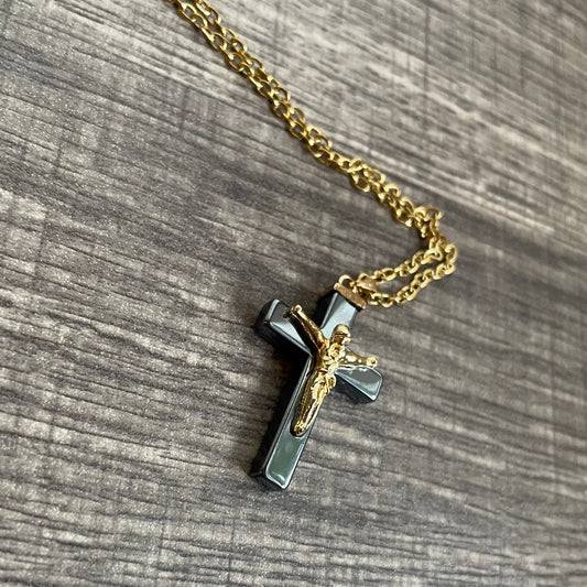 Hematite Jesus Cross