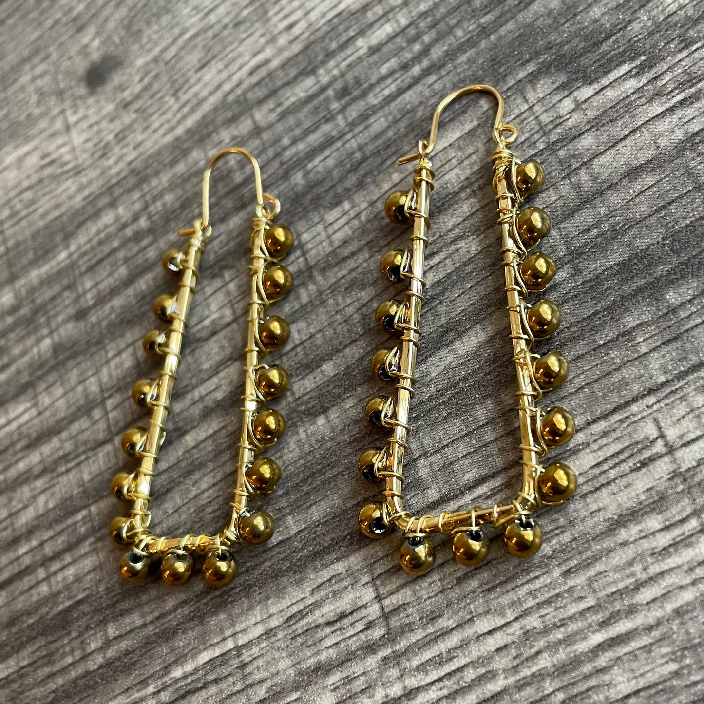 Gold Hematite Rectangle Hoops
