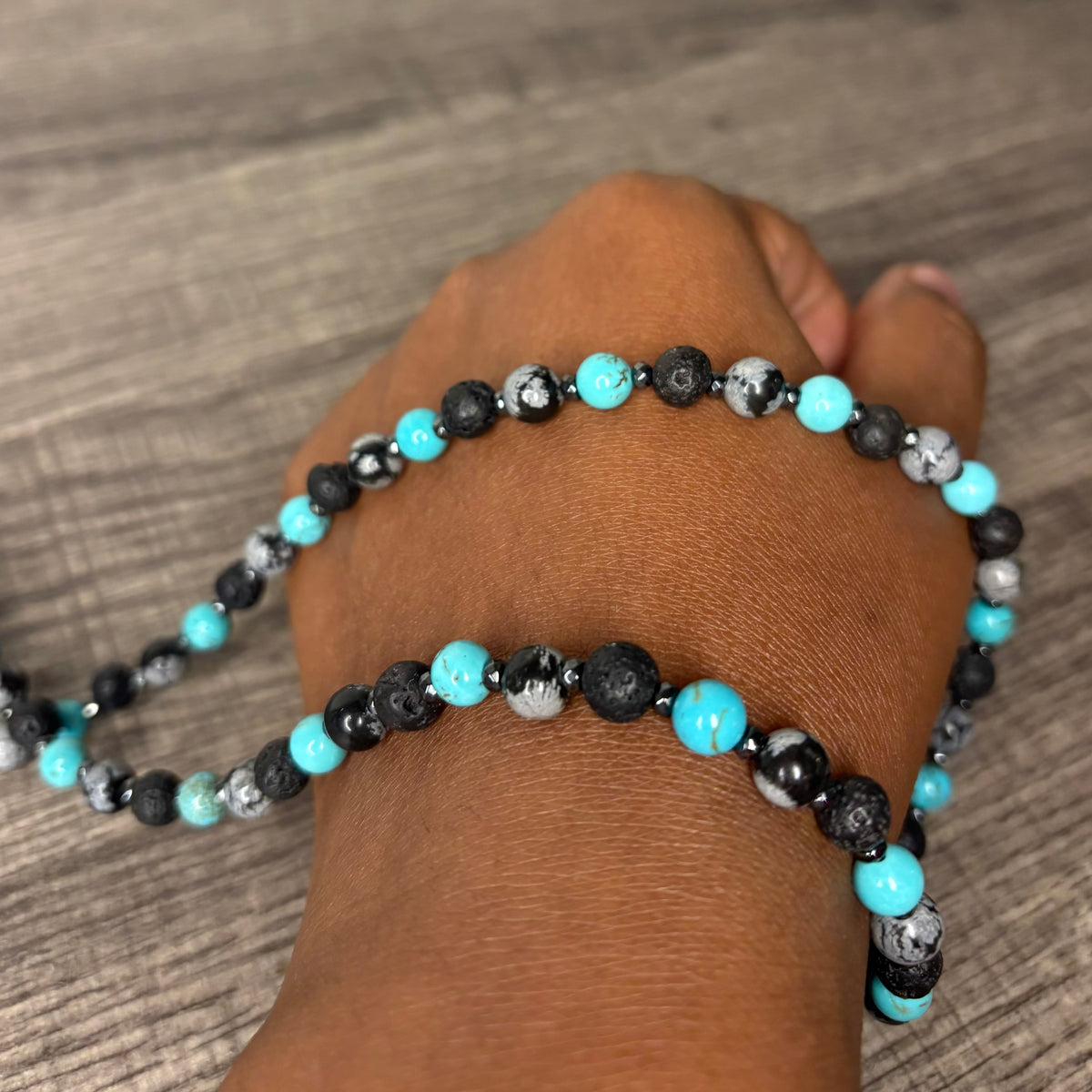 Snowflake Obsidian+Lava Stone+Turquoise/Howlite