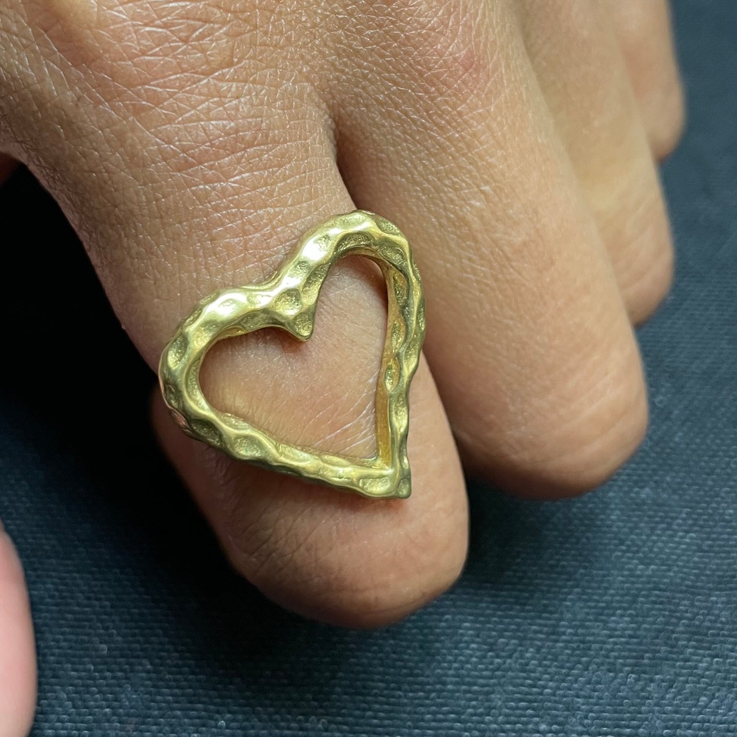 Adjustable raw brass chunky heart ring