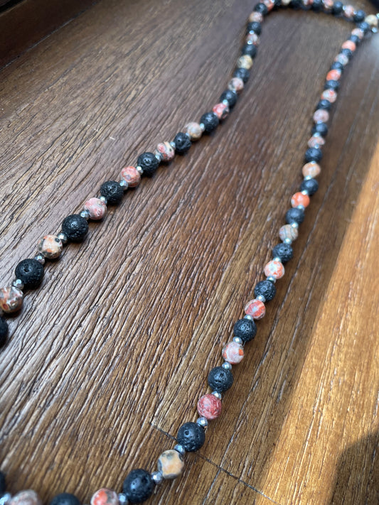 Leopard Skin Jasper + Lava Stone 6mm 24 inches
