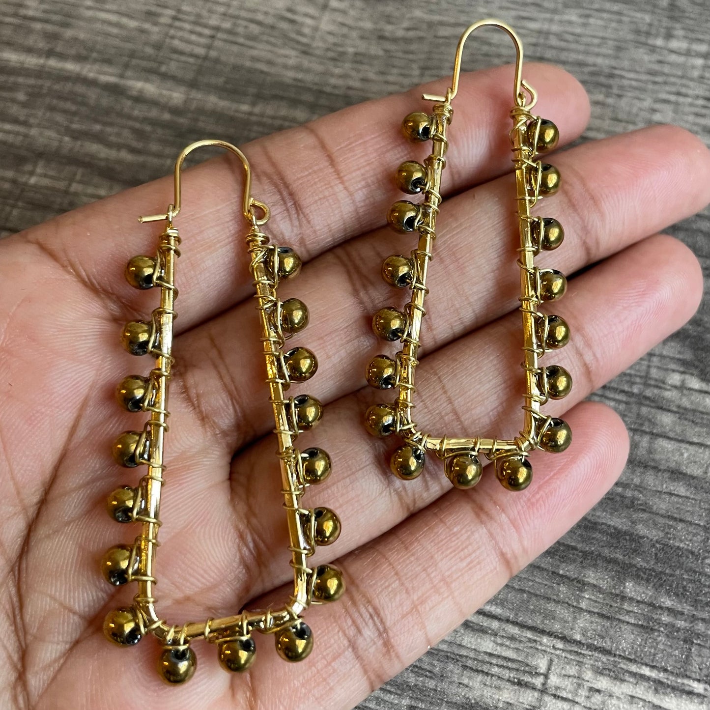 Gold Hematite Rectangle Hoops