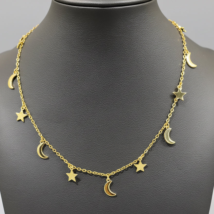 Gold stars and moons necklace