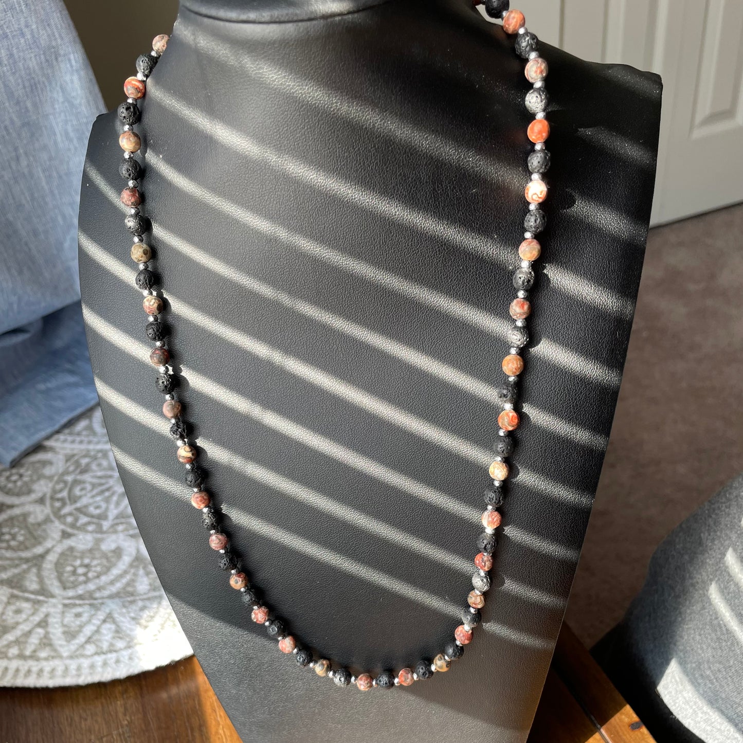 Leopard Skin Jasper + Lava Stone 6mm 24 inches