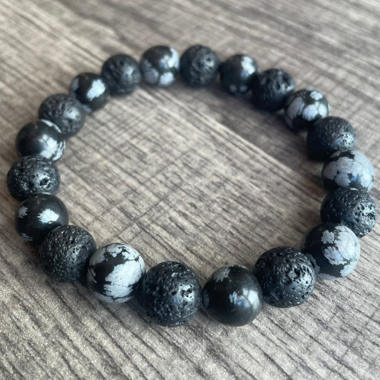 Snowflake Obsidian + Lava Stone 10mm