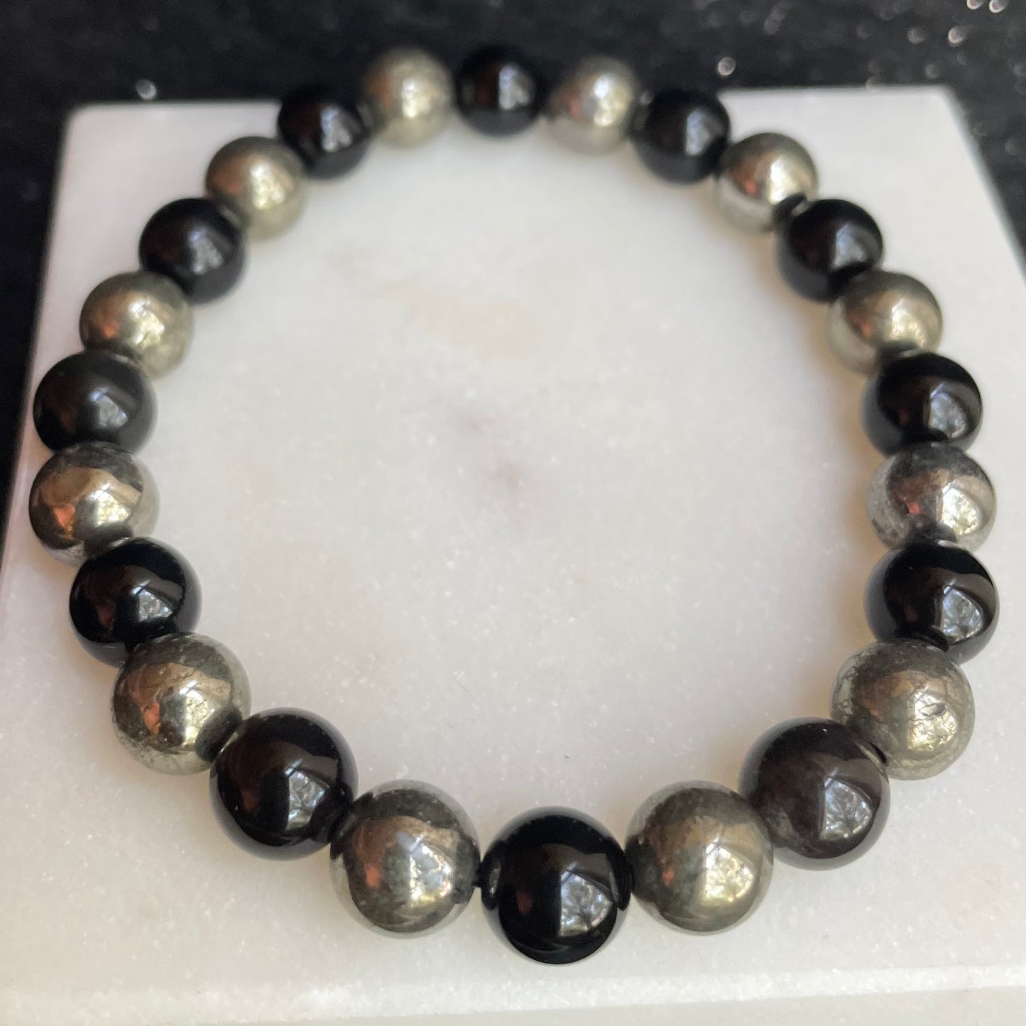 Pyrite and Obsidian 8mm