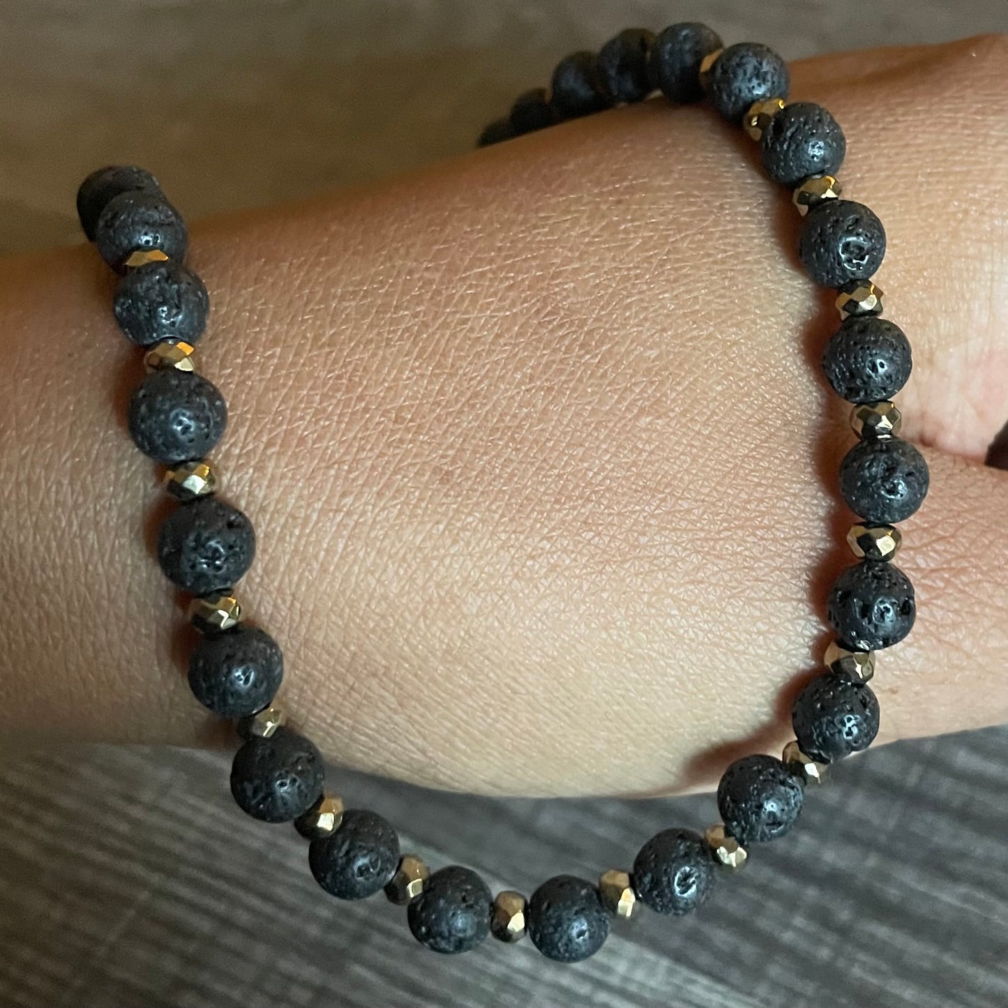 Lava Stone 6mm with gold accents