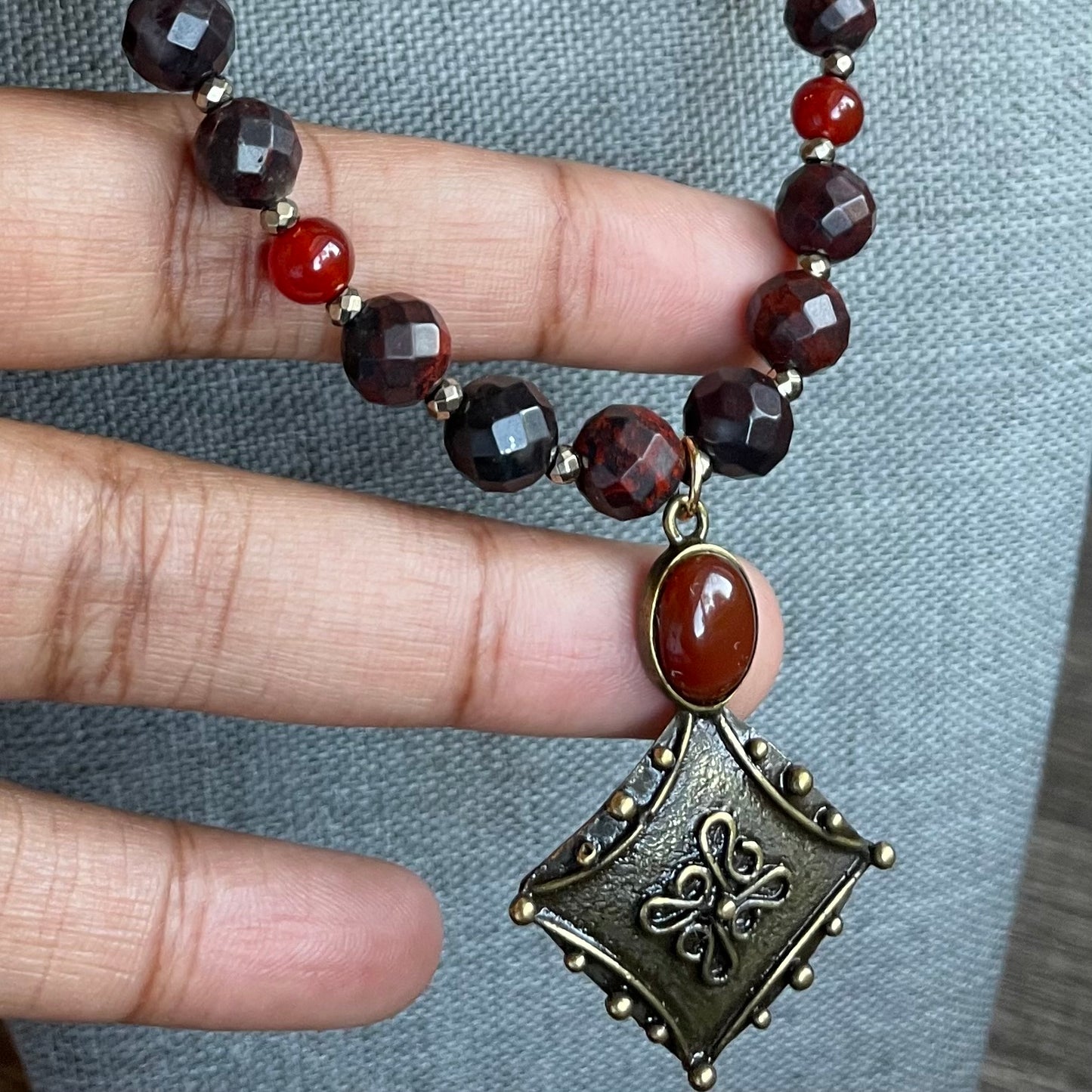 18 inch Tiger’s Iron + Carnelian