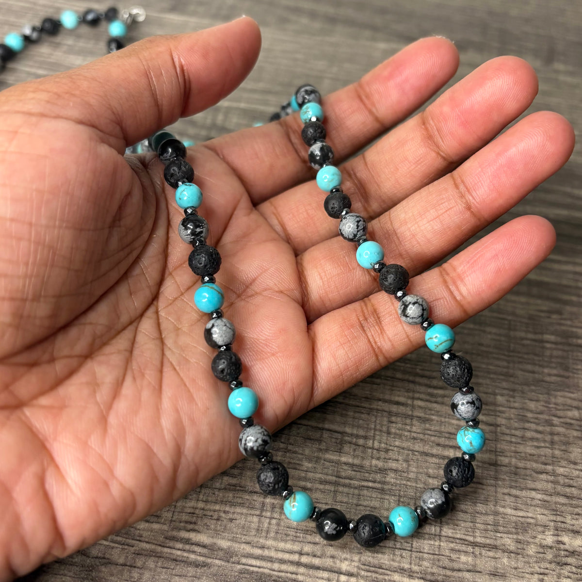Snowflake Obsidian+Lava Stone+Turquoise/Howlite