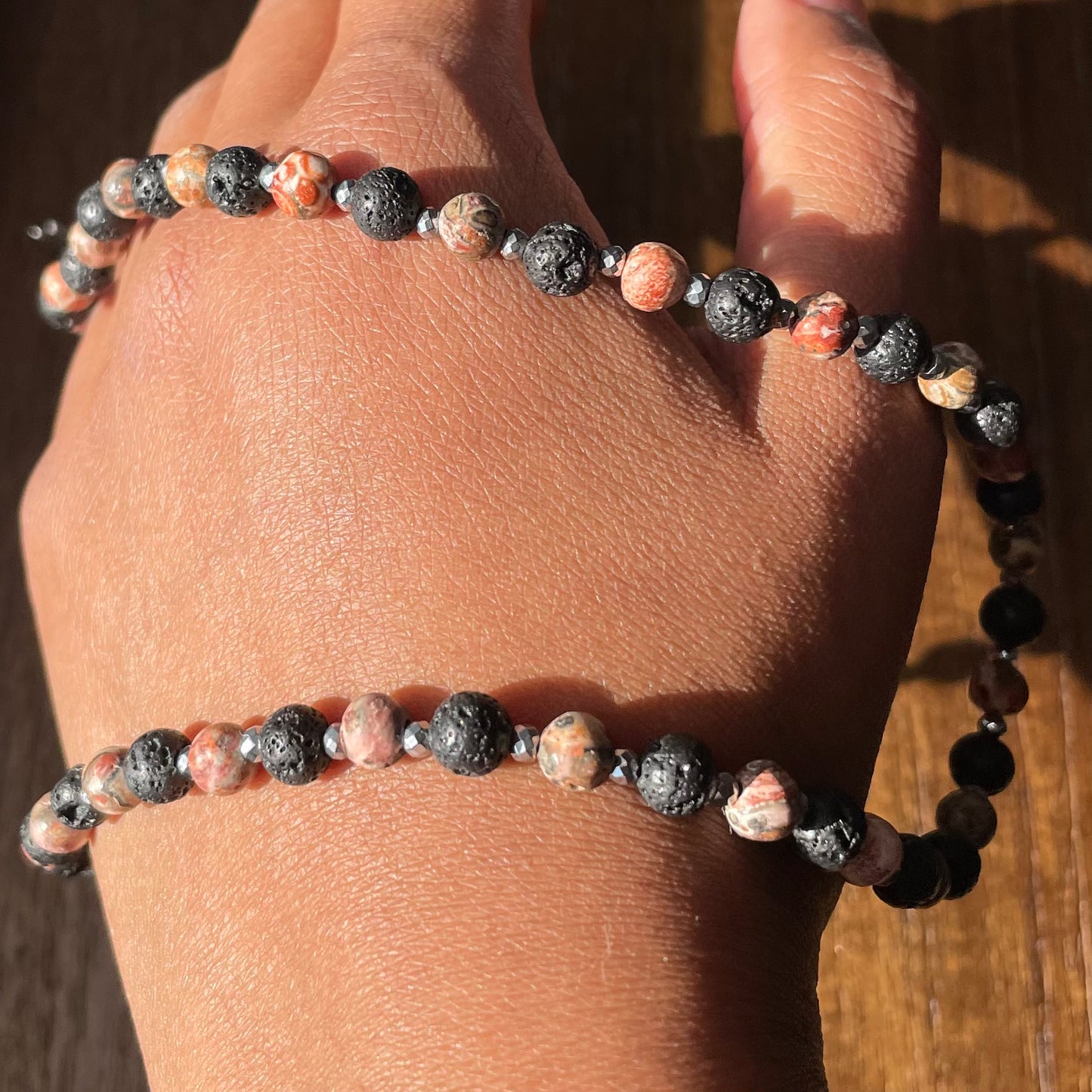 Leopard Skin Jasper + Lava Stone 6mm 24 inches