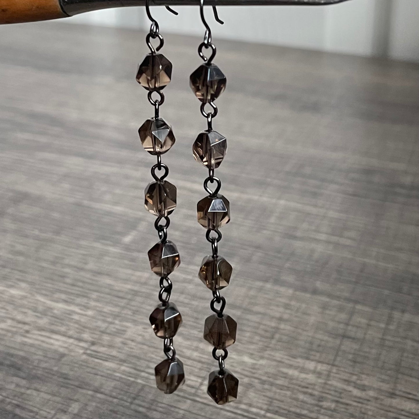 Smoky Quartz star-cut dangles
