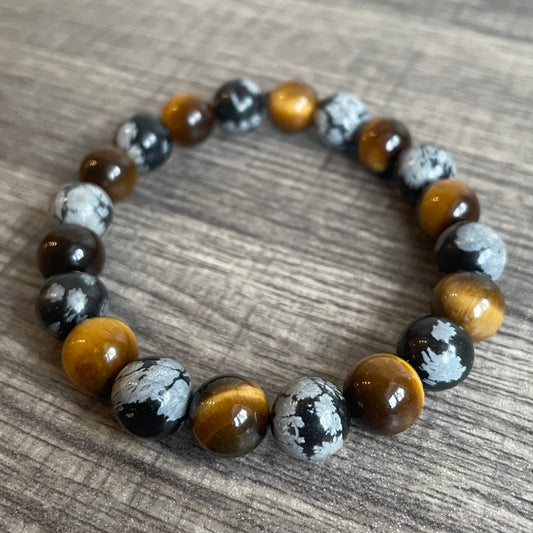 Tigers Eye and Snowflake Obsidian 10mm