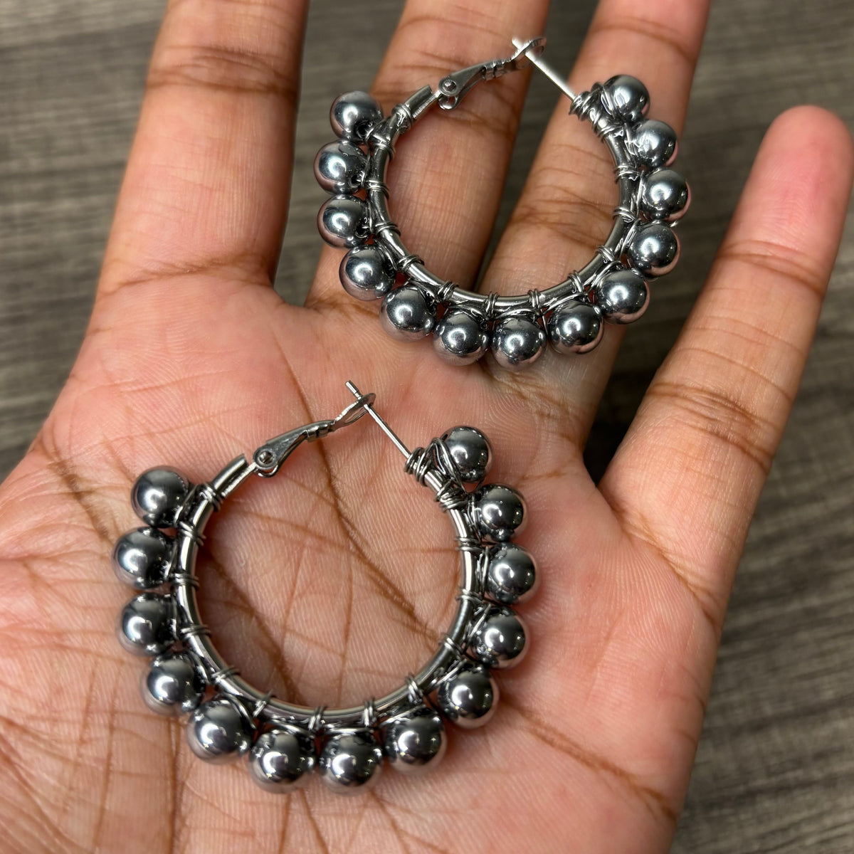 Silver Hematite Hoops