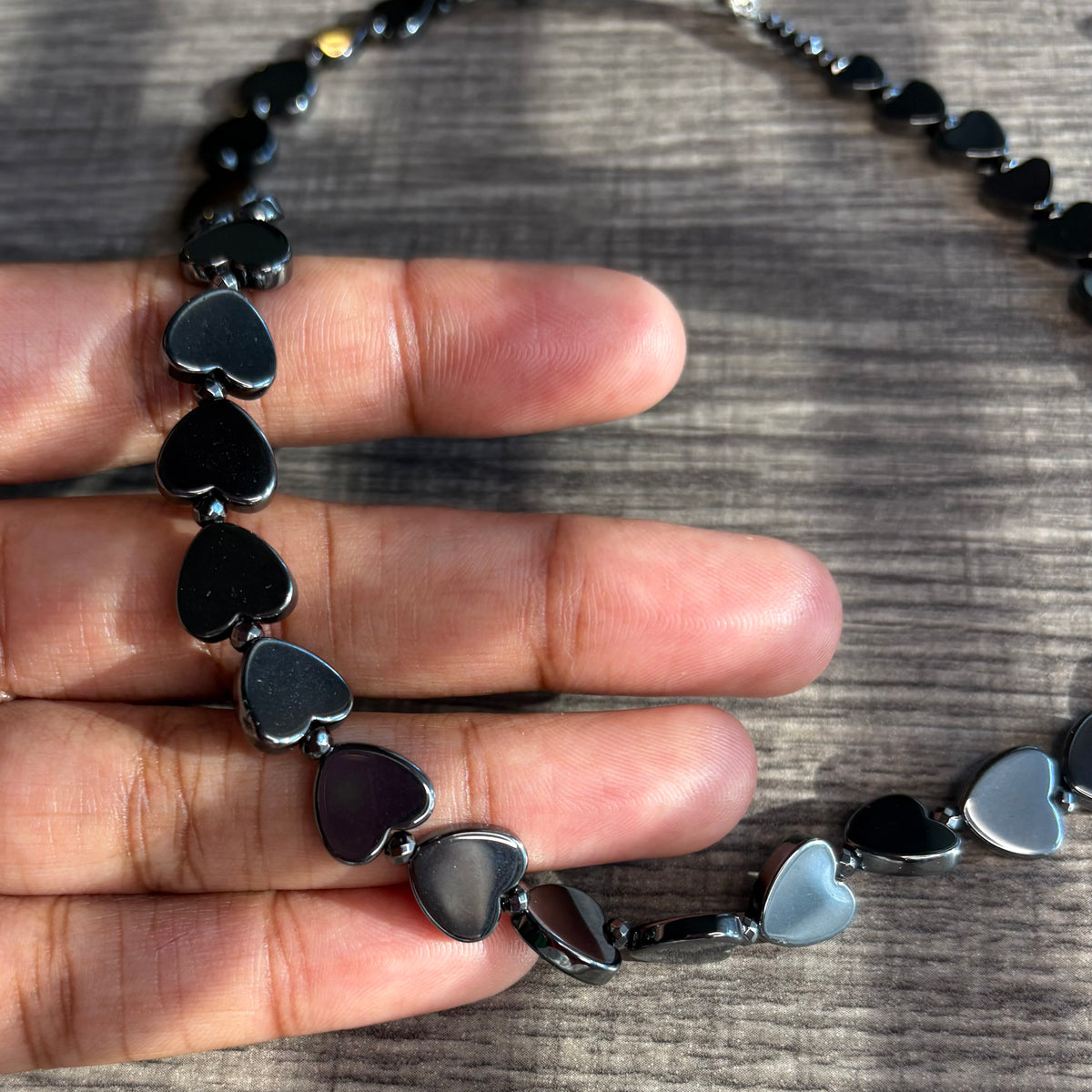 Hematite Hearts 16 inch
