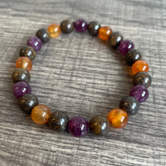 Bronzite, Carnelian, Lepidolite 8mm