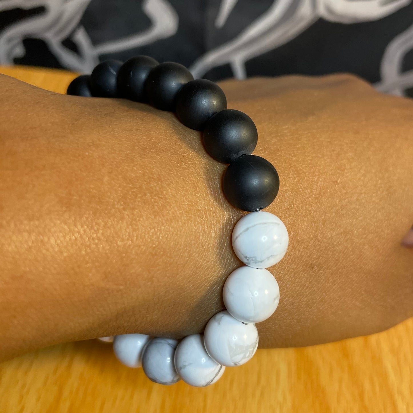 Yin Yang Howlite and Black Onyx 10mm