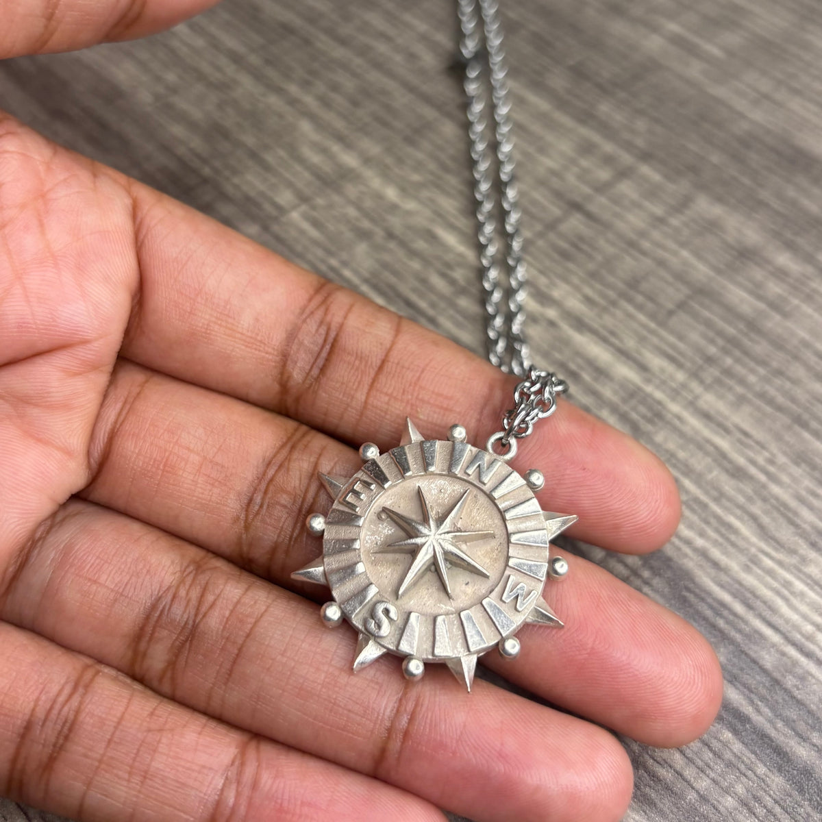 Compass silver pendant
