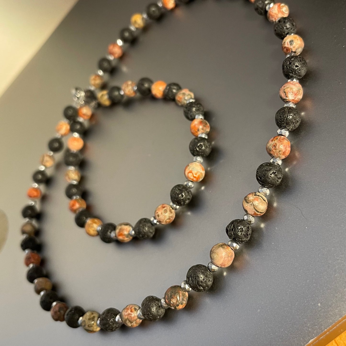 Leopard Skin Jasper + Lava Stone 6mm 24 inches