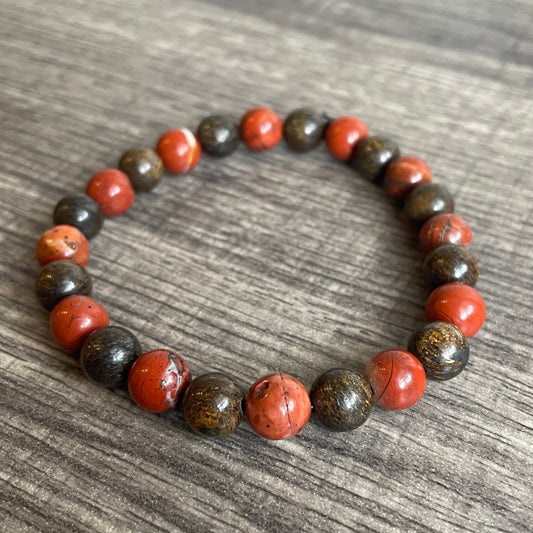 Red Jasper and Bronzite 8mm