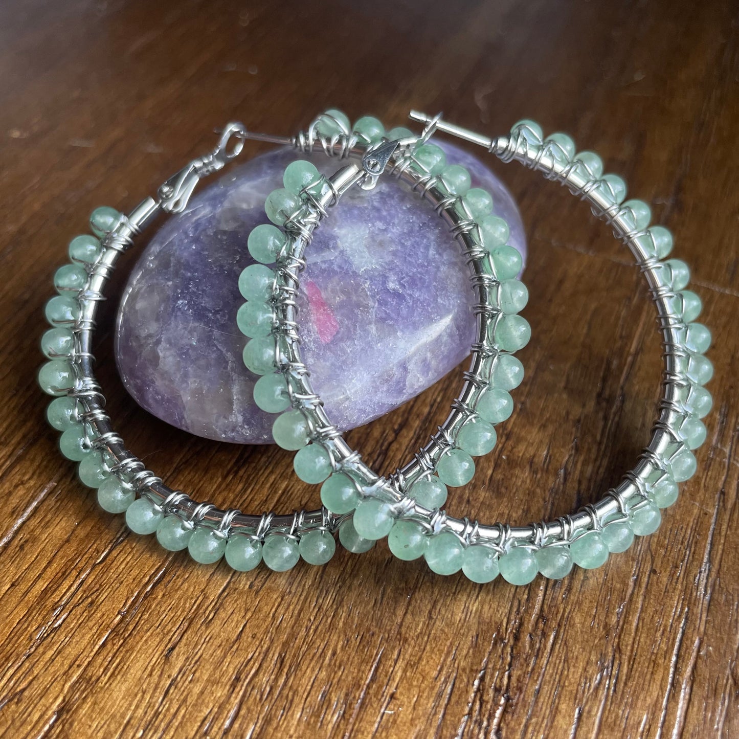 Aventurine large hoops