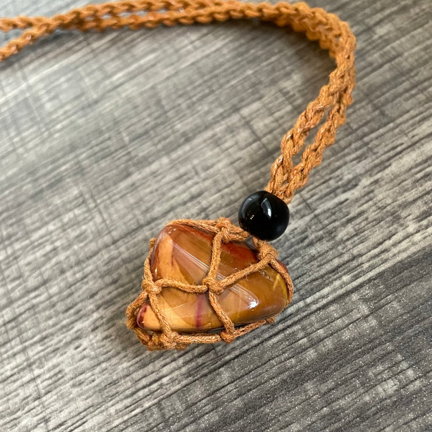 Red Jasper and Tan Rope Necklace